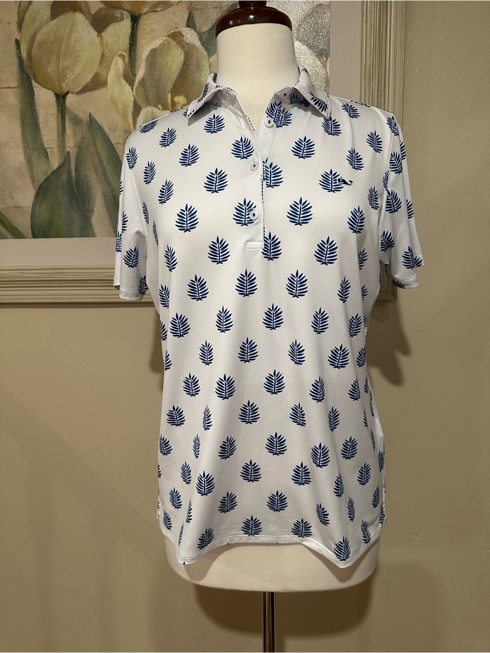 Golf Palm Tree Pattern Short Sleeve Polo Shirt Size M Women’s Vineyard Vines